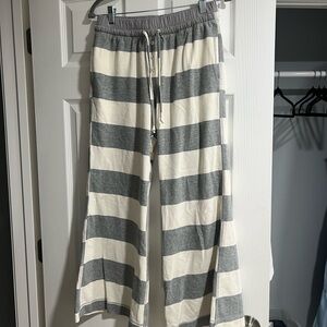Free People Gray and Cream Striped Wide Leg Pants